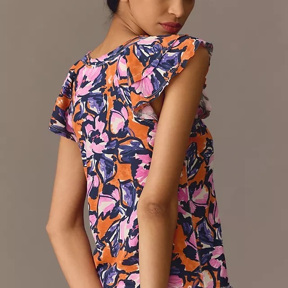 Anthropologie Maeve Catie Floral Ruffle Sleeve Blouse - Medium - Picture 2 of 11